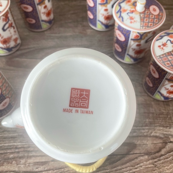 Full Set of Japanese Imari Porcelain Tea Service Teapot & 6 Cups with Lids EUC - Picture 5 of 5